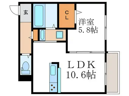 エルメゾン洛西口(1LDK/2階)の間取り写真