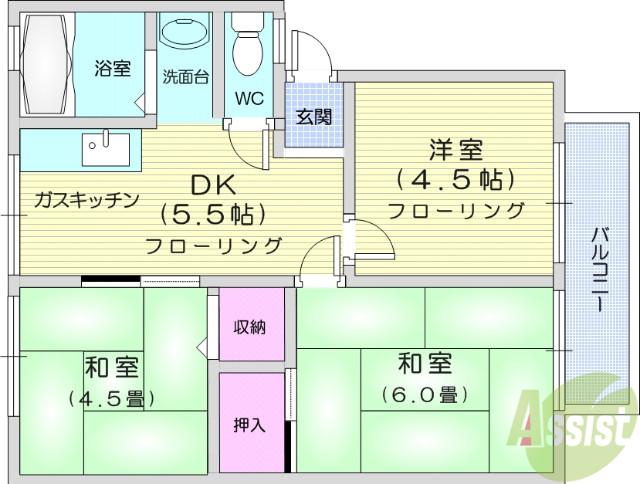 中山セントラルハイツ(3DK/2階)の間取り写真