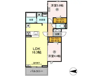 D-ROOM弥生 B棟(2LDK/2階)の間取り写真