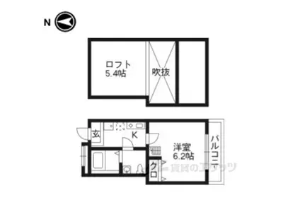 ベルビュー深草(1K/2階)の間取り写真