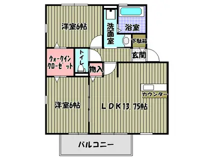 オリーベンハウス高辺(2LDK/1階)の間取り写真