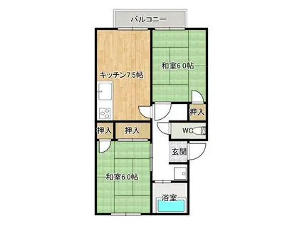 プレジール4丁目I・II(2DK/2階)の間取り写真