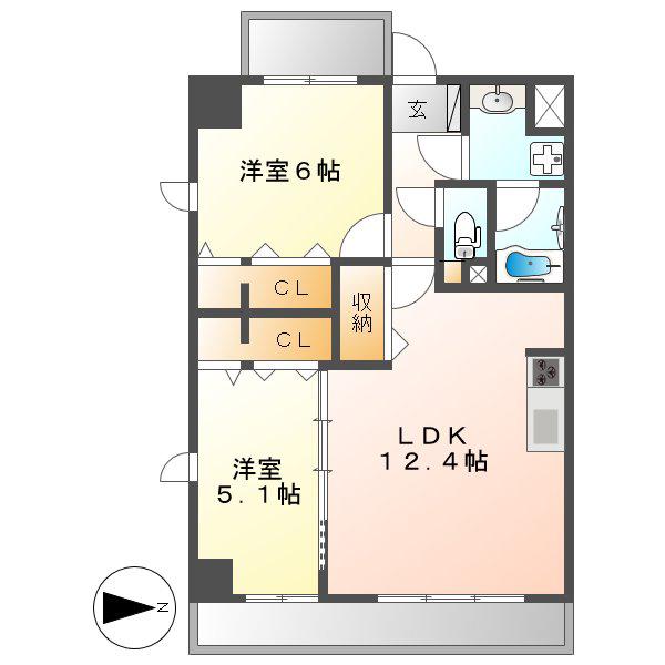 アクアブルー(2LDK/2階)の間取り写真