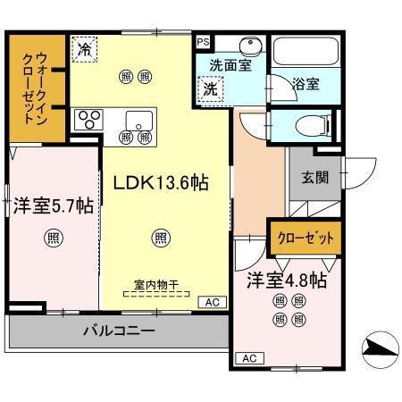 ジャンテリッツ西条(2LDK/2階)の間取り写真