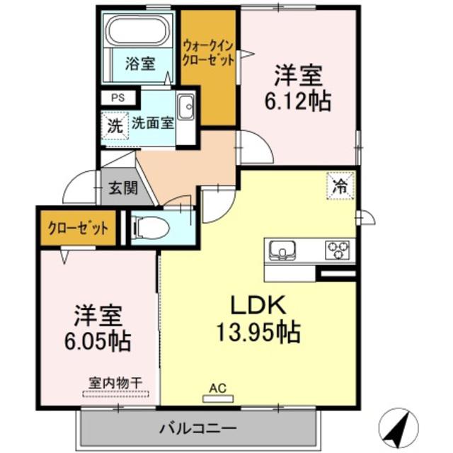 ヴァン ベール(2LDK/2階)の間取り写真
