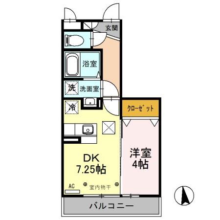 ロックパイン A(1DK/1階)の間取り写真