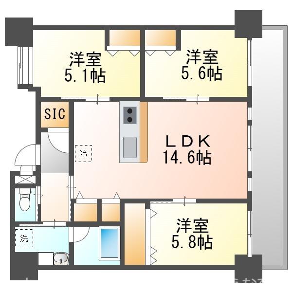 ウィングシャトー豊見城プロムナード(3LDK/4階)の間取り写真
