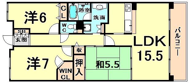 甲子園三番町ハイツ(3LDK/2階)の間取り写真