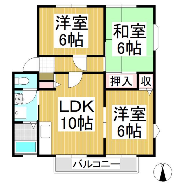 サンビレッジ大豆島 B棟(3LDK/2階)の間取り写真