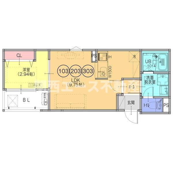 FSTYLE東大阪市本庄1号館(1LDK/1階)の間取り写真