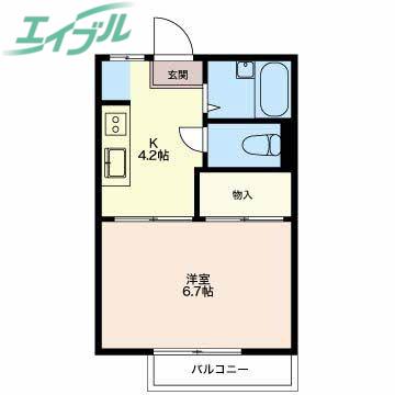 セントラルシャトー松本D棟(1K/2階)の間取り写真