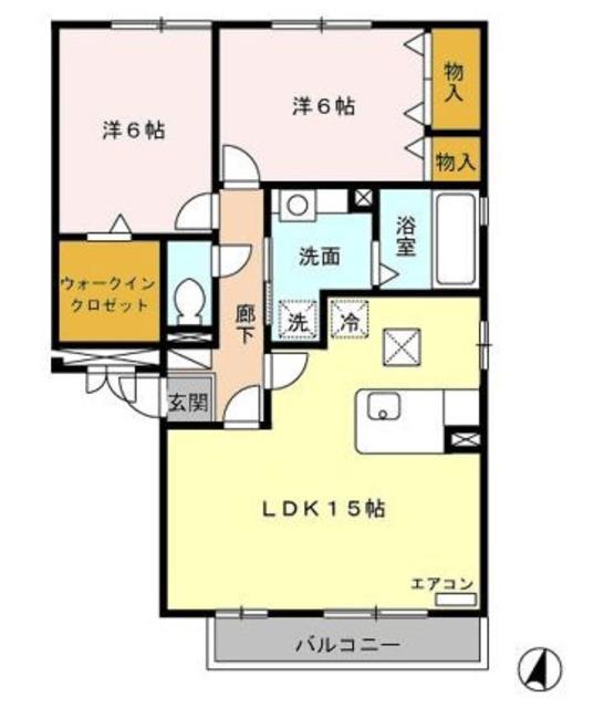 ウィスタリアC棟(2LDK/1階)の間取り写真
