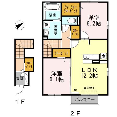 ライフコート横越中央(2LDK/2階)の間取り写真