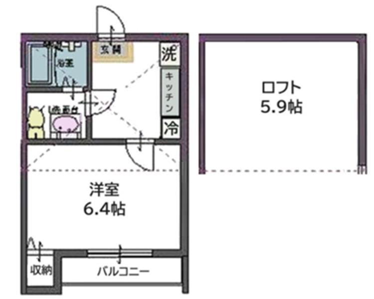 シャングリア仙台(1K/2階)の間取り写真