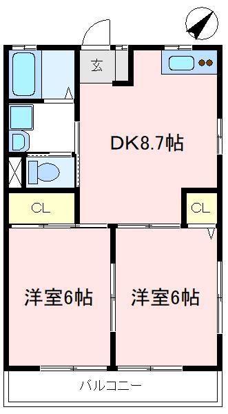 パークヒルウノキII(2DK/2階)の間取り写真