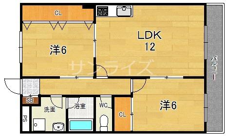 フォーレストコートA(2LDK/5階)の間取り写真