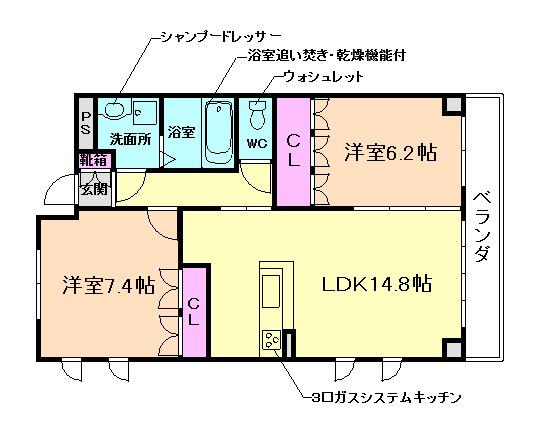 ブラヴール(2LDK/2階)の間取り写真