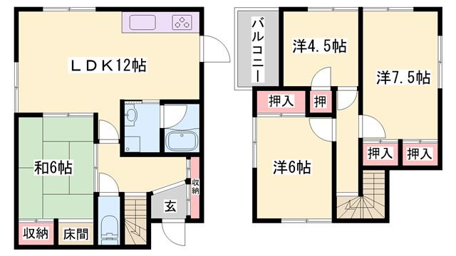 兵庫県高砂市中筋5丁目戸建(4LDK/1階)の間取り写真