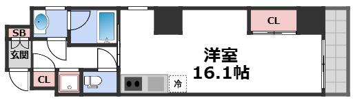 ボーベル南船場(ワンルーム/14階)の間取り写真