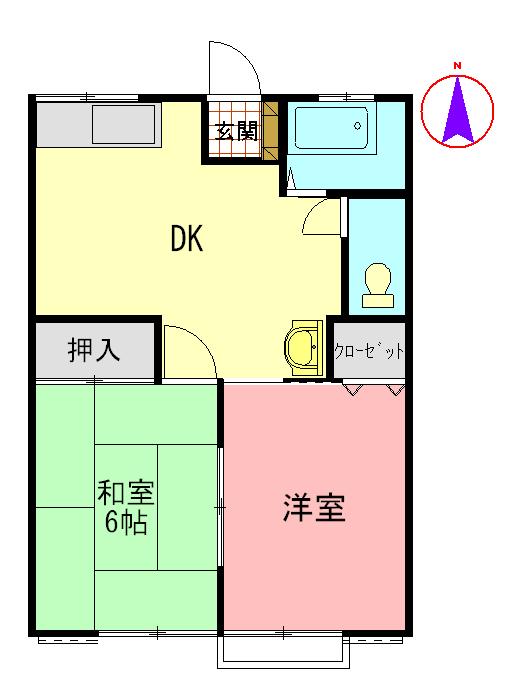 レクリオB(2DK/1階)の間取り写真