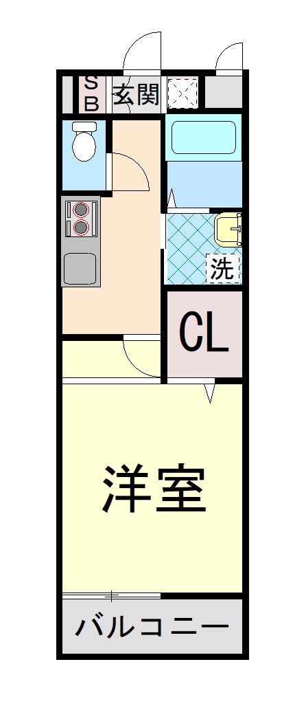 ヴィアノ灘泉通(1K/3階)の間取り写真