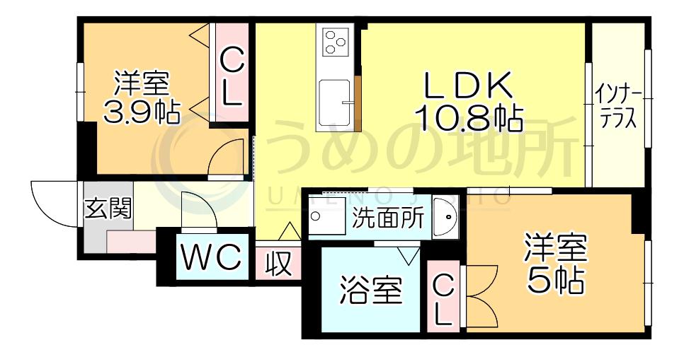 サクラヴィラージュ津福(2LDK/1階)の間取り写真