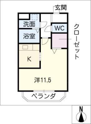 エステート愛西(1K/2階)の間取り写真