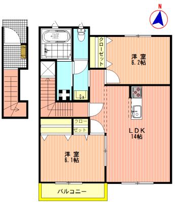 ティーゲル ヒュース(2LDK/2階)の間取り写真
