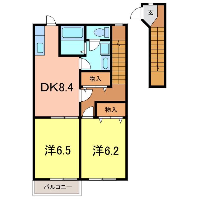 ファン・ハウス2番館(2DK/2階)の間取り写真