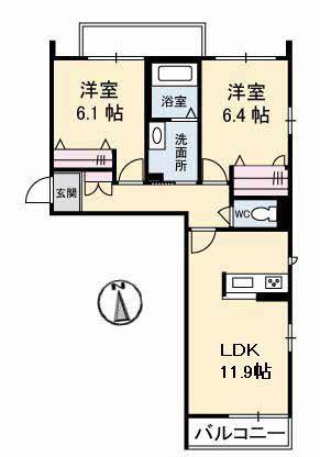 グランベレオ三吉 A棟(2LDK/3階)の間取り写真