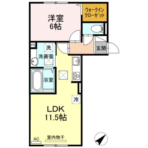 サザンコースト天神(1LDK/1階)の間取り写真