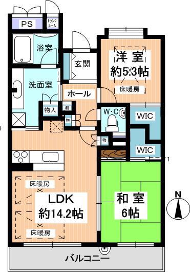 グランブルー御池高倉(2LDK/4階)の間取り写真