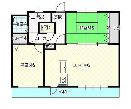 印役2丁目マンション(2LDK/2階)の間取り写真
