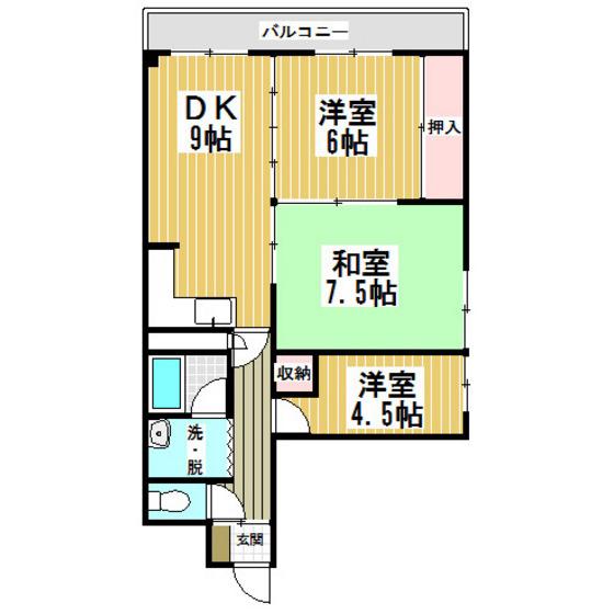 財形第16日の出コーポ(3DK/1階)の間取り写真