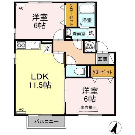 オーシャンソレイユ C(2LDK/1階)の間取り写真