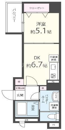 C.P.B.S(1DK/6階)の間取り写真