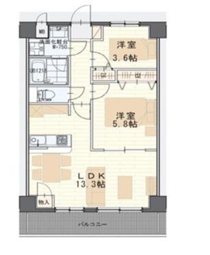 アズールコート名取(2LDK/6階)の間取り写真