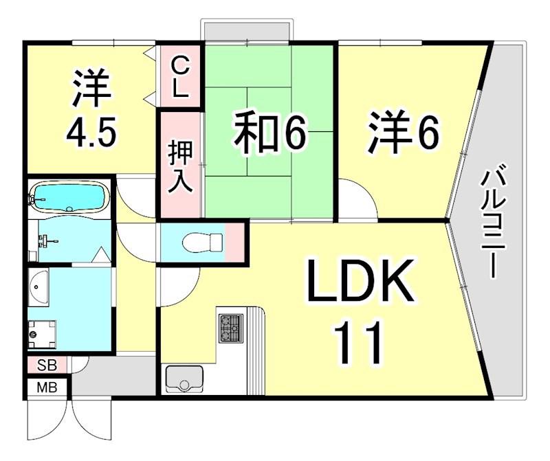 エスト夙川(3LDK/2階)の間取り写真