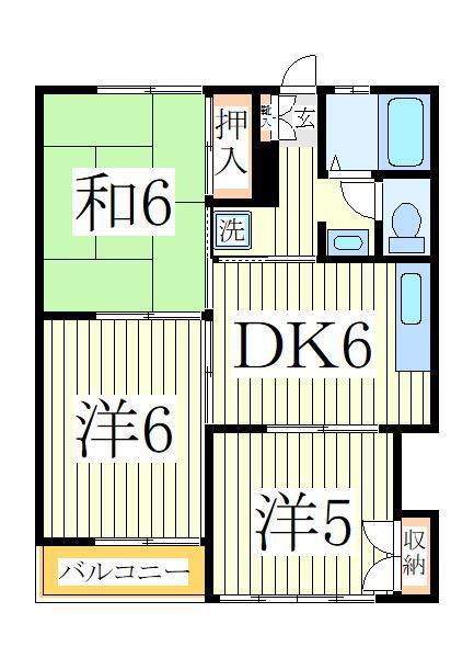 モンシェリー湖北台B棟(3DK/1階)の間取り写真