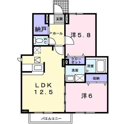 セレッソ八幡II(2LDK/1階)の間取り写真