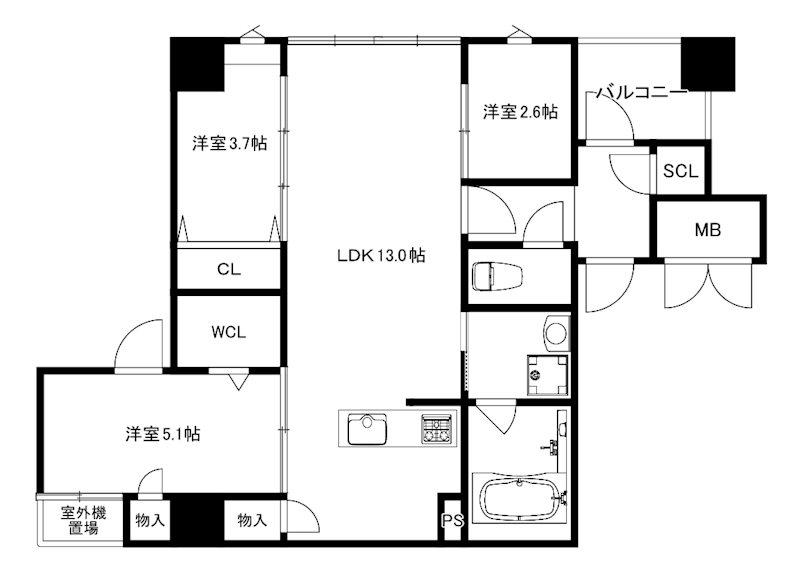 MODERN PALAZZO薬院2丁目(3LDK/5階)の間取り写真
