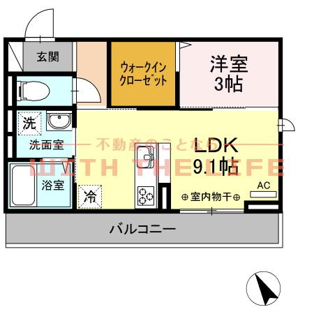 D-ROOM F.京町(1LDK/3階)の間取り写真