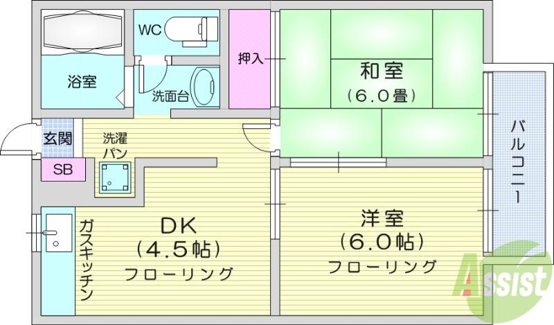 ヴィラクレストA(2DK/2階)の間取り写真