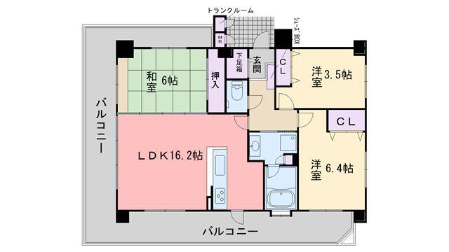 グラビス室見ツインコート(3LDK/6階)の間取り写真