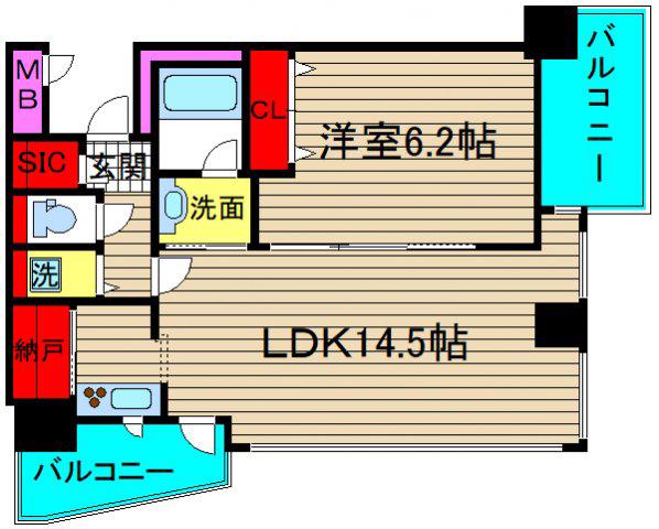 クロスレジデンス大阪新町(1LDK/6階)の間取り写真