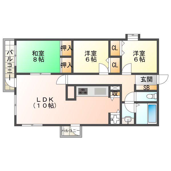 エルタウン学園II(3LDK/7階)の間取り写真