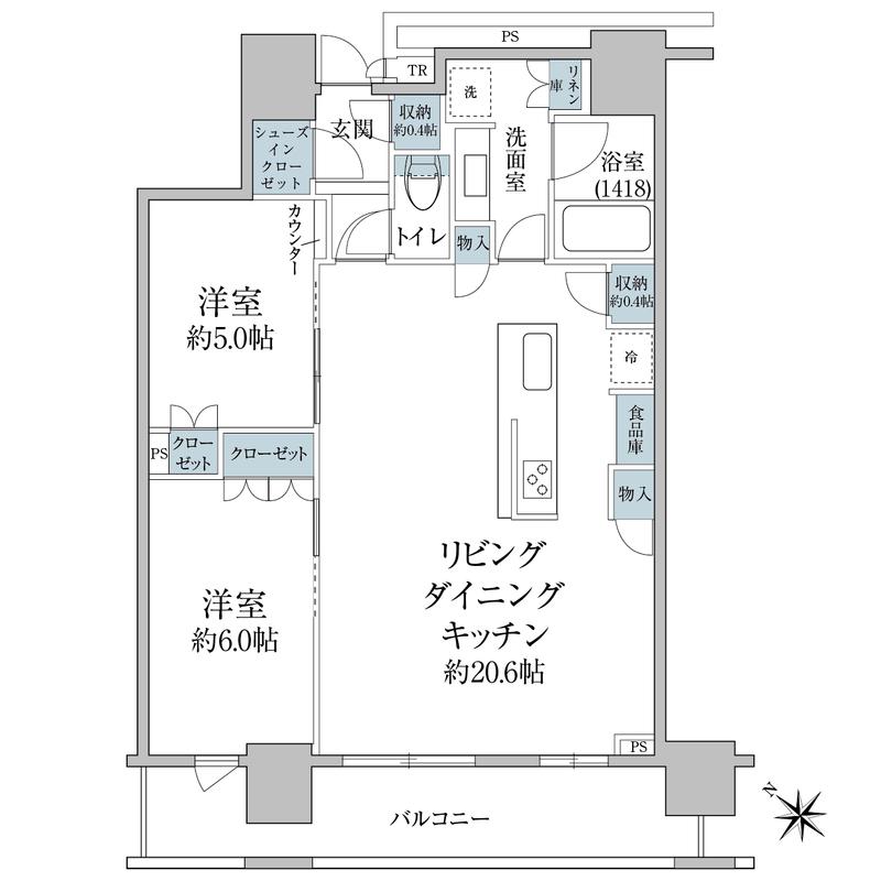 BRILLIA THE TOWER TOKYO YAESU AVENU(2LDK/5階)の間取り写真