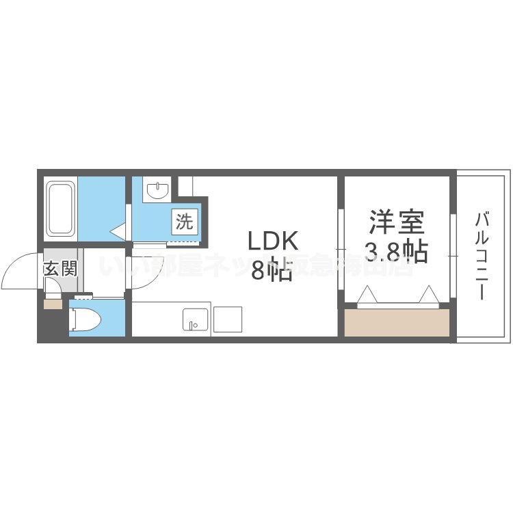 クレセント江坂(1K/1階)の間取り写真