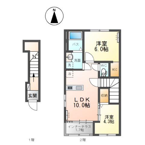 保原町アパート(2LDK/2階)の間取り写真
