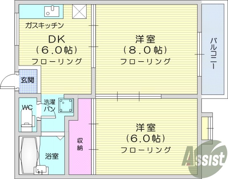 リバーサイドビュー(2DK/2階)の間取り写真